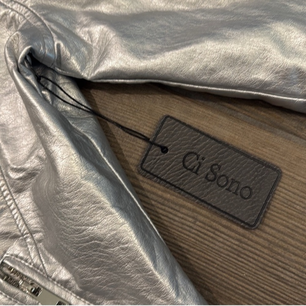 Ci Sono Silver Metallic Moto Jacket ✨ NWT Vegan Leather Biker (M) - Picture 7 of 13